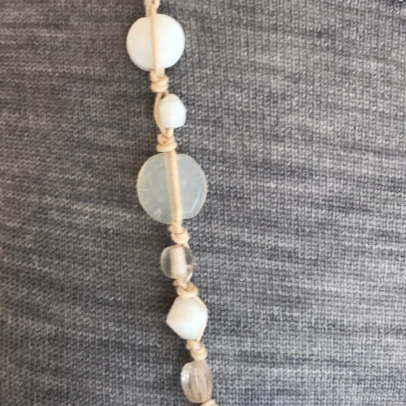 White Glass Bead and Rope Necklace - Picture 4 of 5